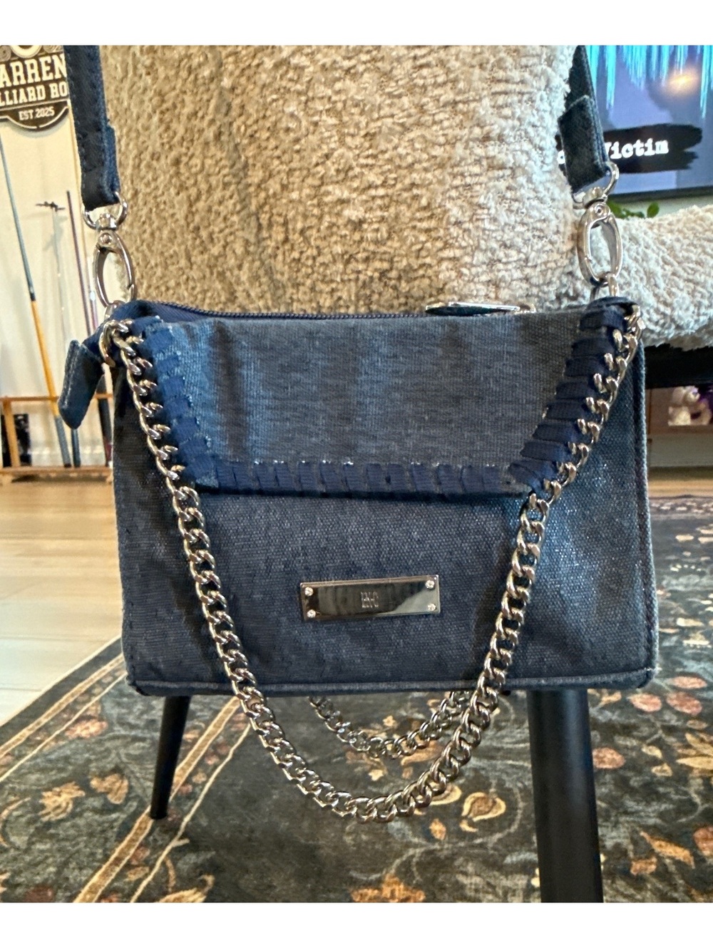 INC International Concepts Denim Crossbody Bag with Chain Detail